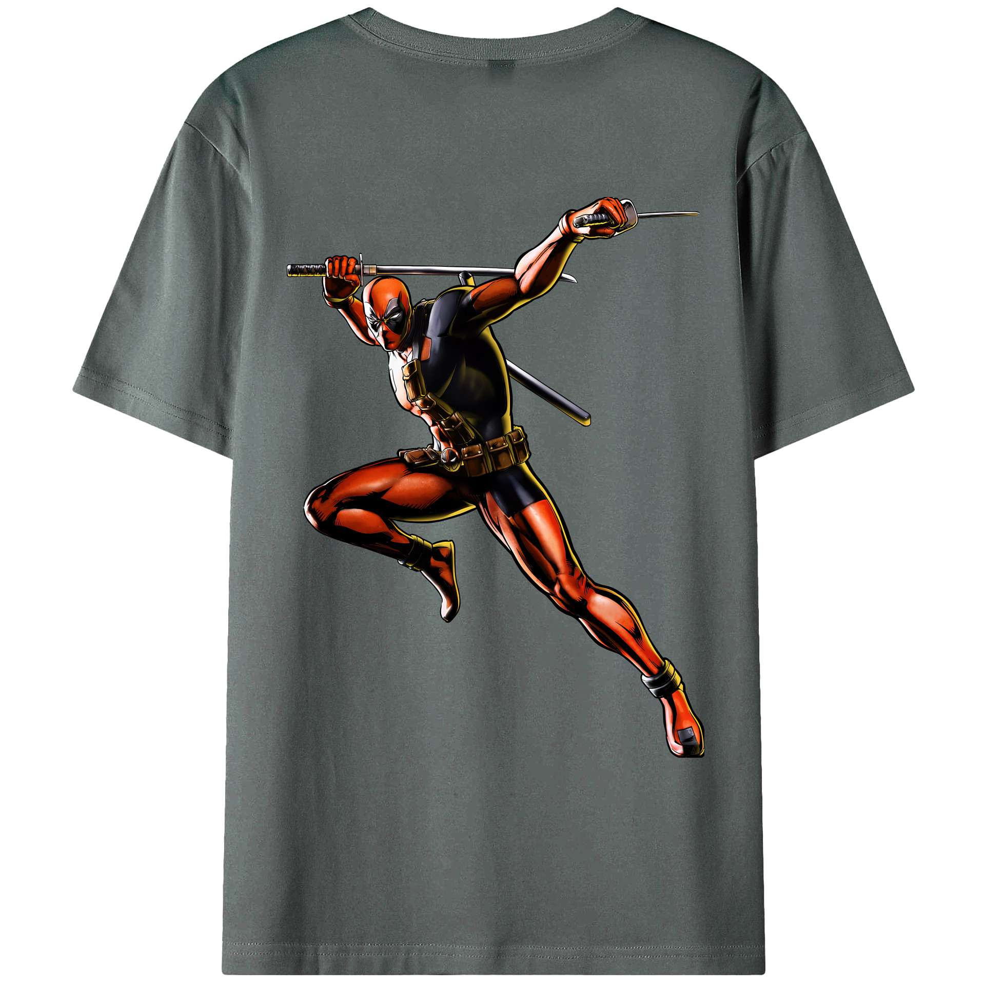 （画像用） Deadpool デッドプール 綿100％ メンズ半袖Tシャツ（バックプリント） 通気性